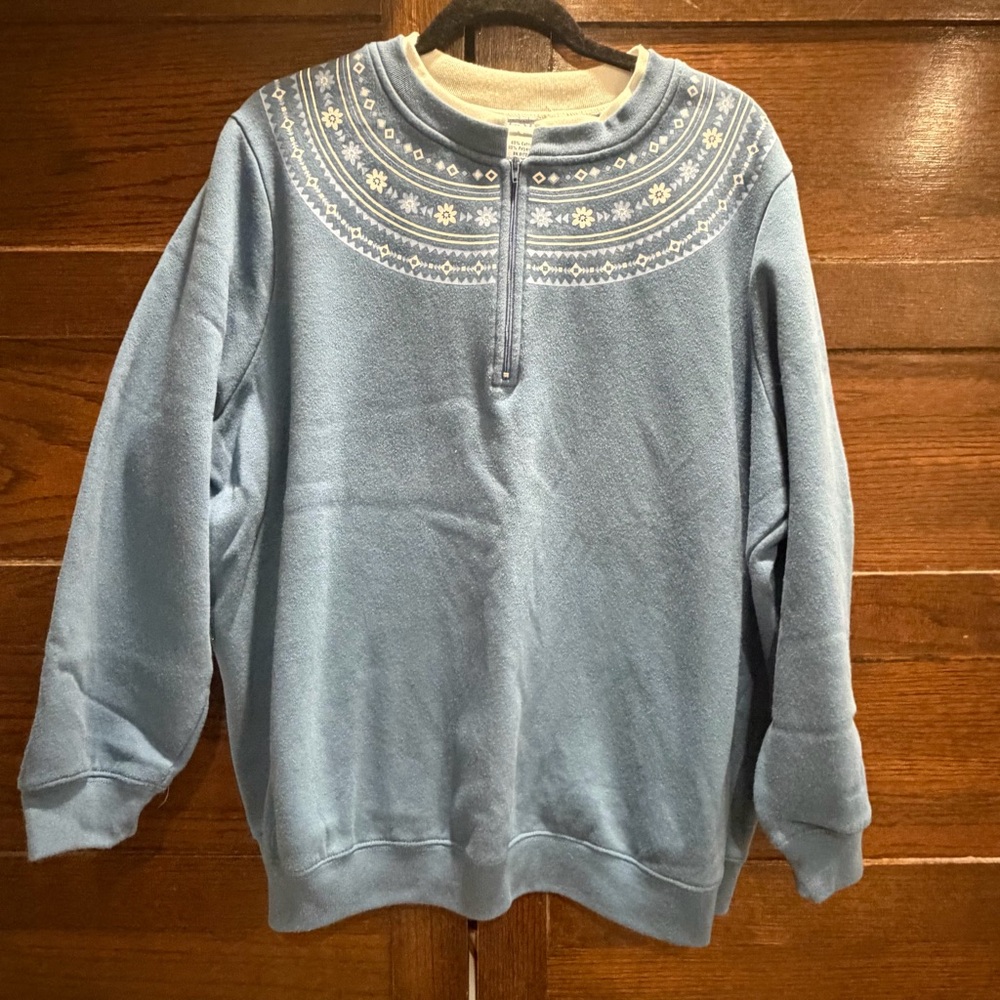 ✅ Vintage Blair 1/4 zip Blue floral details crew Sweatshirt grandma top cozy